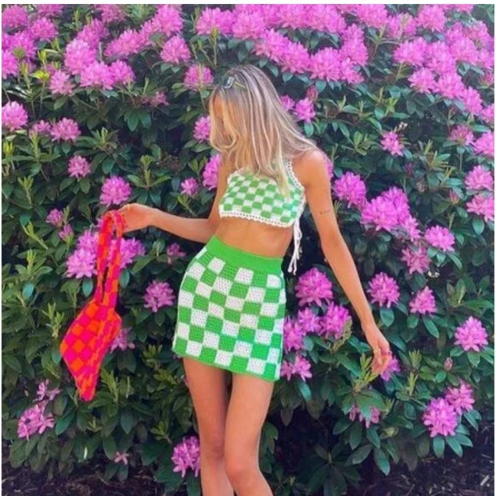 Frankies Bikini’s Checkered set  Crochet Skirt and top